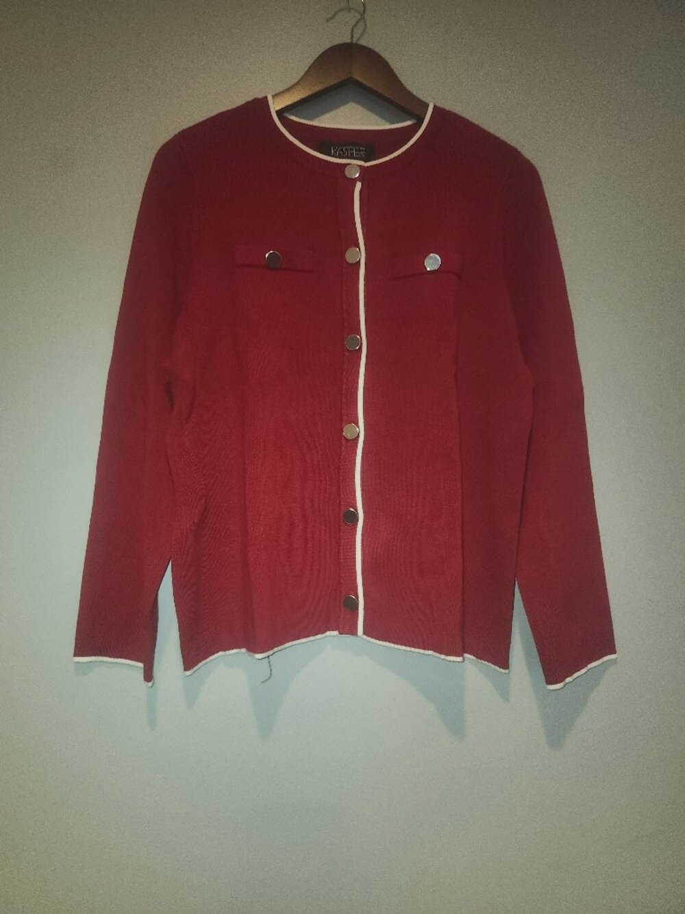 KASPER Red and White Knit Button Up sweater